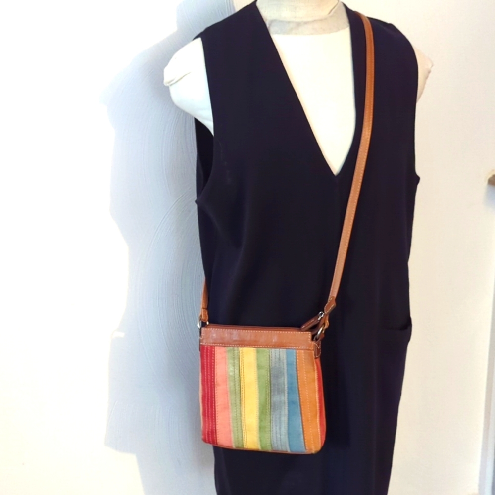 VTG 00 Colorful 🌈RAINBOW 🌈Genuine Leather Crossbody RAINBOW crossbody - Picture 6 of 6